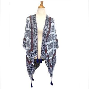 Vince Camuto Ruana Top Tassel Open Front Poncho Wrap Shawl Kimono Cover O/S